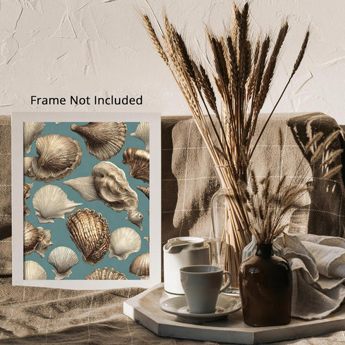 Posterizer 1 pcs-cute sparkly pearly shells with blue background 3-Coastal & Nautical Art-Gift for Nature, Surfers and Beach Lovers -Decor for Bea...